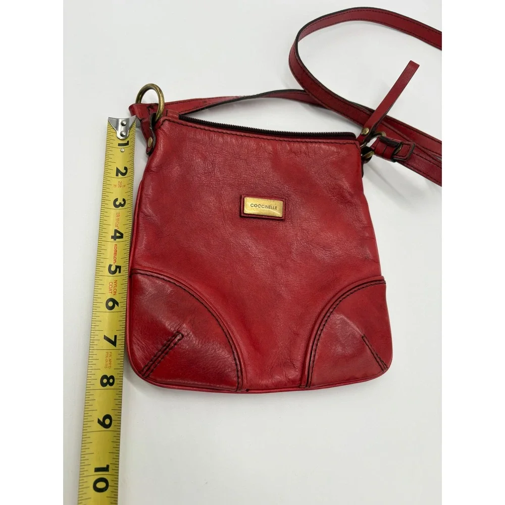 Coccinelle Red Leather Crossbody Bag Italian Small Messenger Purse Gold Logo